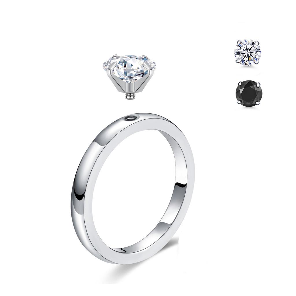 Doe-het-zelf 1,5 CT Solitaire Verlovingsringen Trouwringen Verwisselbaar Roestvrij Staal Ronde Zirkonia Belofteringen voor Haar