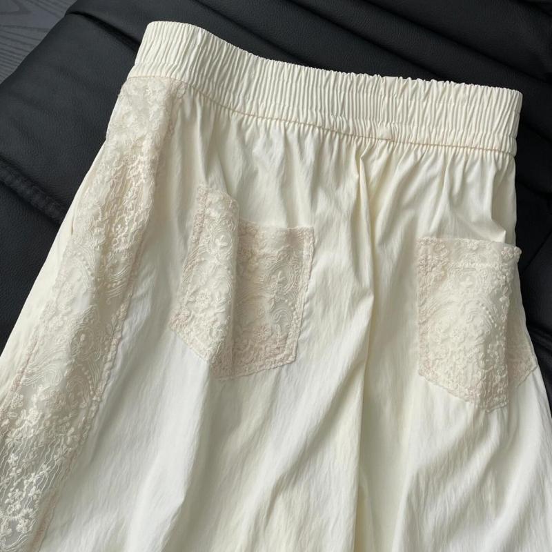Lace Wide-Leg Pants for Women - Summer Thin High-Waisted Casual Chinese Style White Ice Silk Cooling Trousers