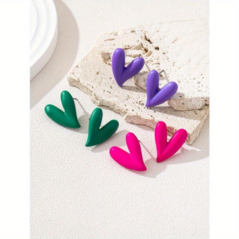 3 Pairs Fashion Personalized Metallic Enamel Leopard & Heart Stud Earring Set, Suitable For Party And Multiple Occasions For Women