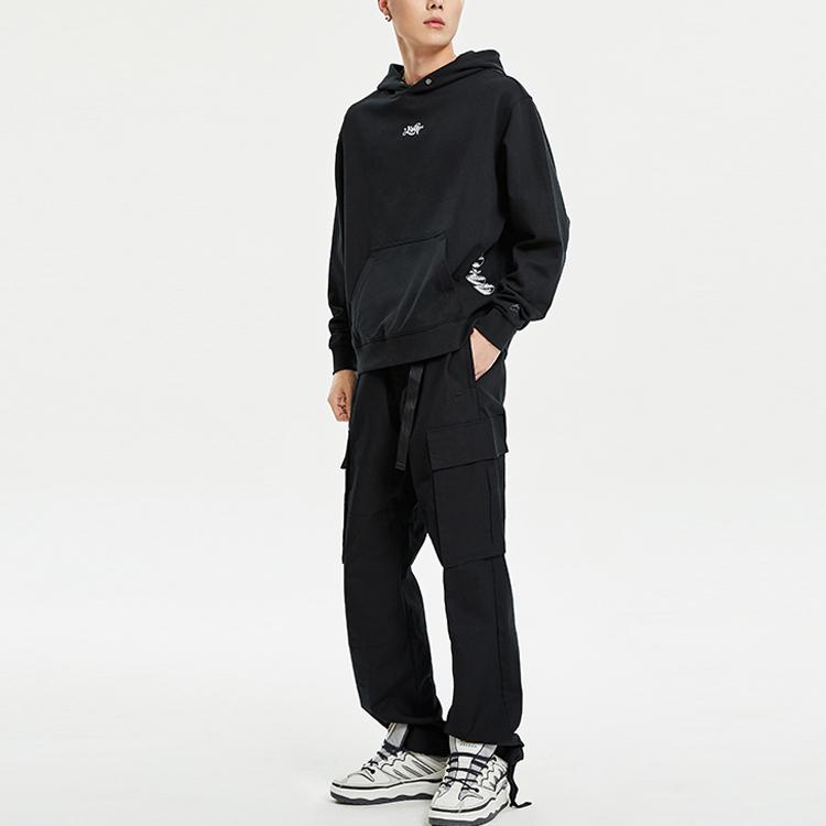 Pánská mikina s kapucí Li Ning Skateboard Series s potiskem, volná sportovní mikina, černá AWDR117-2