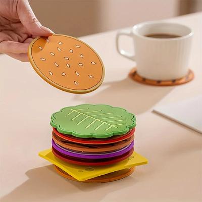 8pcs/set Burger Shape Coaster Creative Cup Pad Silicone Insulation Mat Mug Holder Kitchen Dining Bar Table Decorations Gift