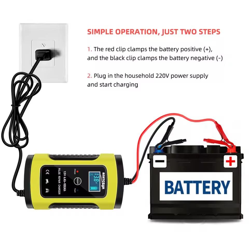 12V 6A Car Battery Charger Smart Full Automatic Display Battery Charger Power Puls Repair Chargers Wet Dry Lead Acid Battery