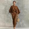 Summer 2 Piece Skirt Sets for Women Batwing Long Sleeve Top