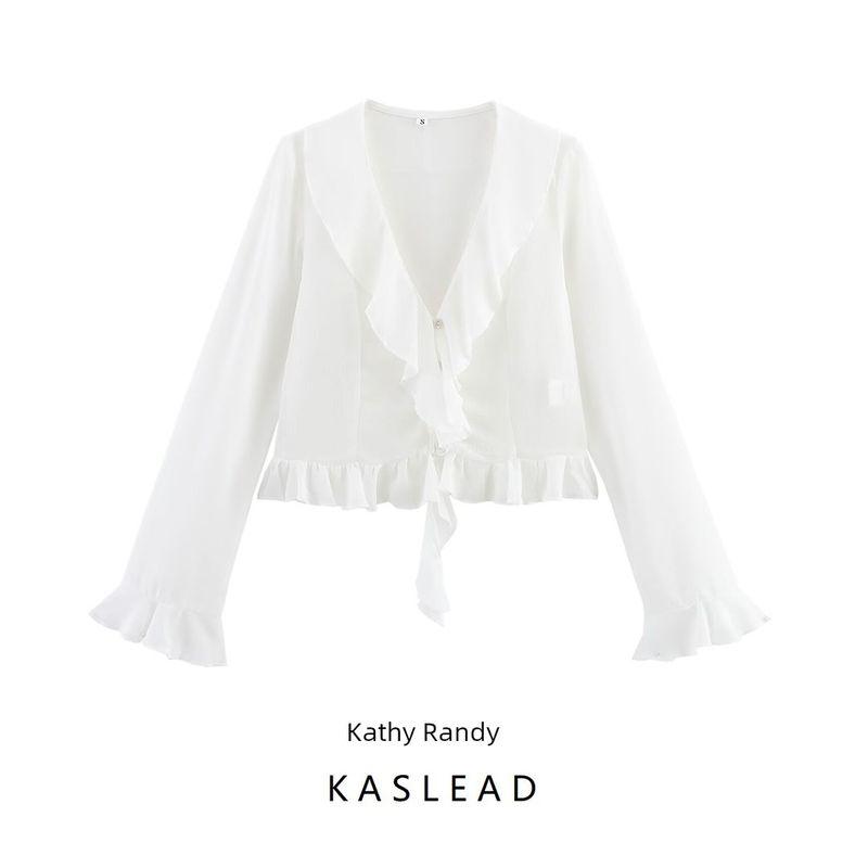 Kaslead New Arrival Women's Clothing Fashion Style Fashion Simple All-Match Long Sleeves V-neck Shirt 3666053