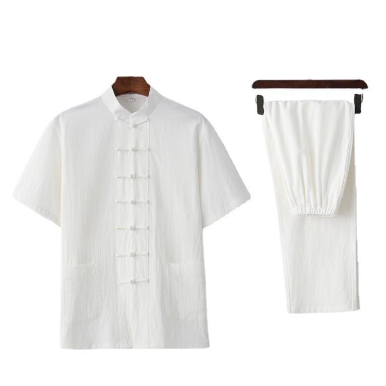 Men's Summer Cotton Linen Tai Chi Suit – Short Sleeve Tang Suit Set