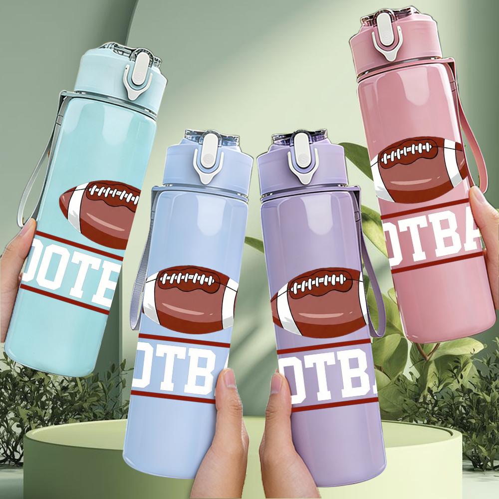 1PC American Football Simple Stripe Mark 750ml Color Plastic Water Bottle Leakproof Flip Straw Lid For Sports Office Home Use