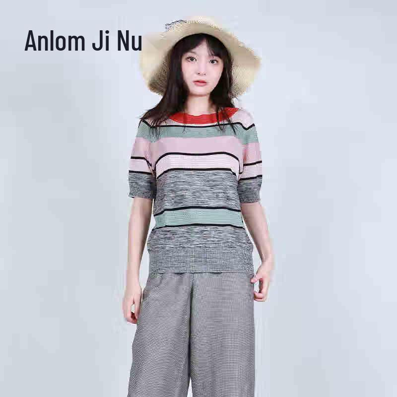 

Полосатый трикотажный топ с круглым вырезом Anlom 5XL