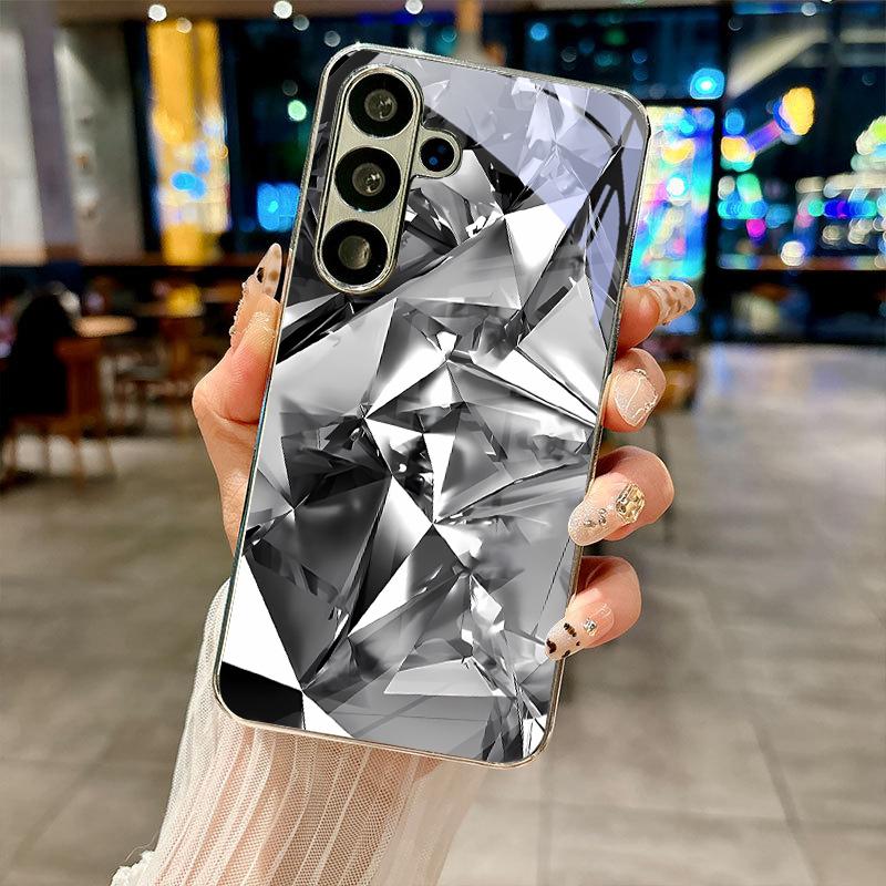 Shattered Crystal Electroplated Silver Phone Case For Samsung Galaxy S26 S25 S24 S23 S22 S21 S20 Ultra Plus FE 26 5G Glass Cover