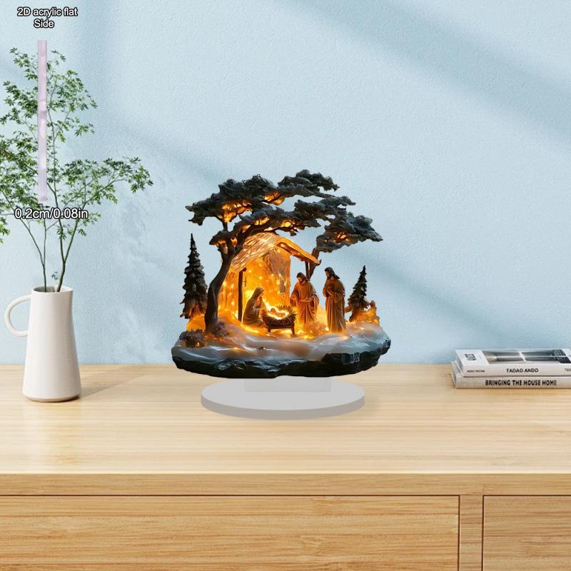 2D Flat, Nativity Scene Acrylic Desktop Decoratio, with Base, Suitable for wall decoration, porch, room, villa, accents Home, Hallway, or Workplace -