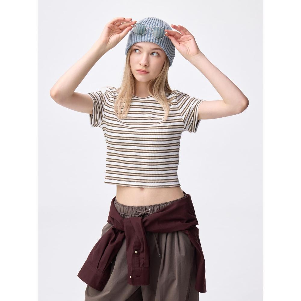 

Gu By Uniqlo Рубашка мини с рубчиком в разноцветную полоску 01 OFF WHITE/XXL