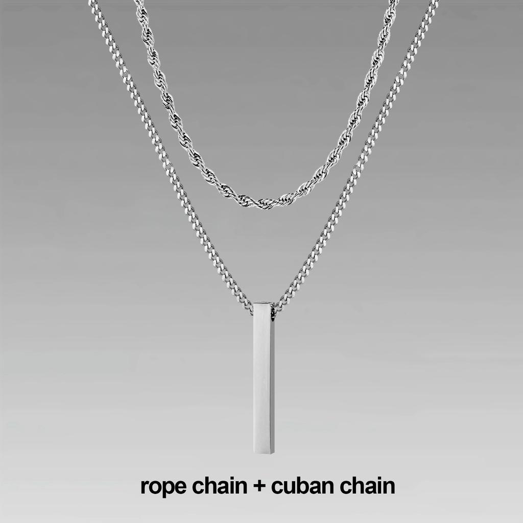Vnox 3D Vertical Bar Necklaces for Men, Layering Stainless Steel Geometric Pendant, Layered Wheat Rope Cuban Chain, Boy Collar