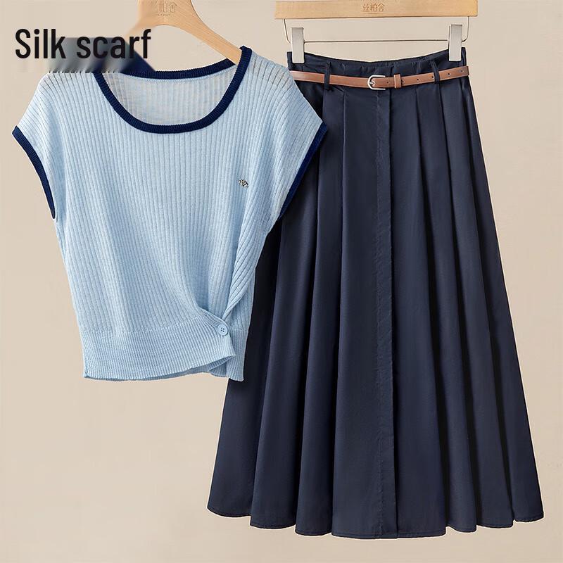 Women s Elegant Contrast Knit Short Sleeve Top One Size