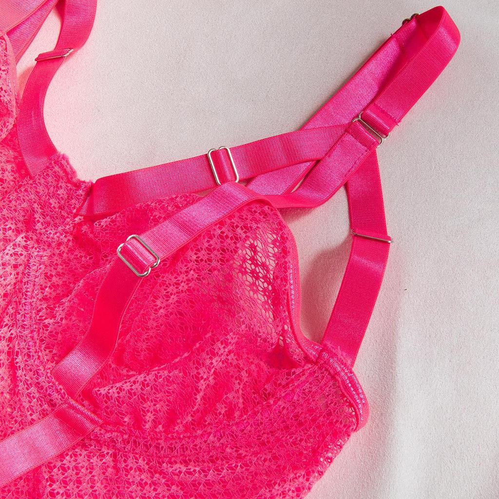 Sexy durchsichtiger Camisole-Body mit Mesh-Einsätzen, Bügel und Choker