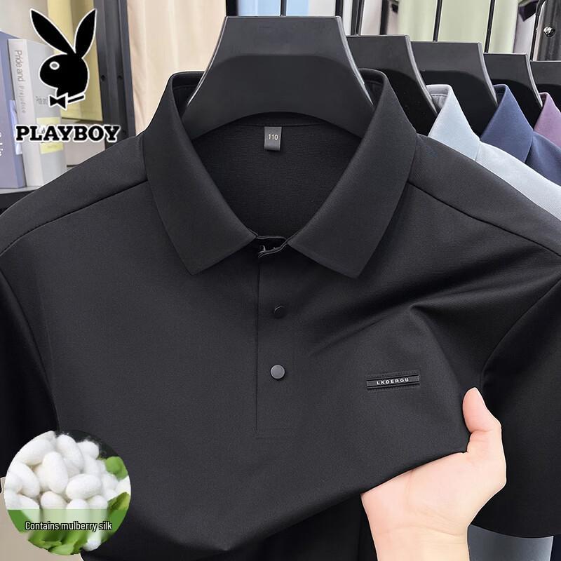 PLAYBOY Men s Summer Ice Silk Short-Sleeve Polo Shirt M