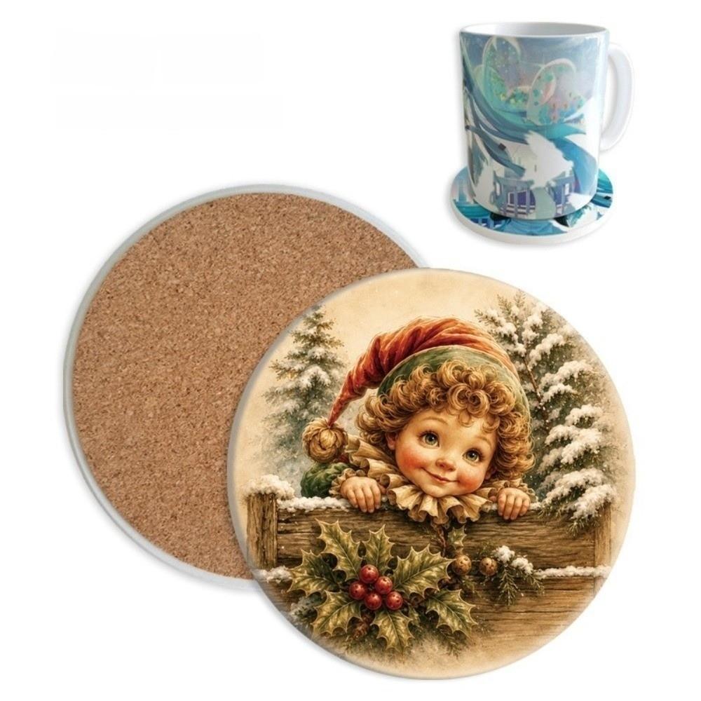 Heat-Resistant Snowman Ceramics Reindeer Coffee Cup Mat Christmas Santa Coasters Family Gathering