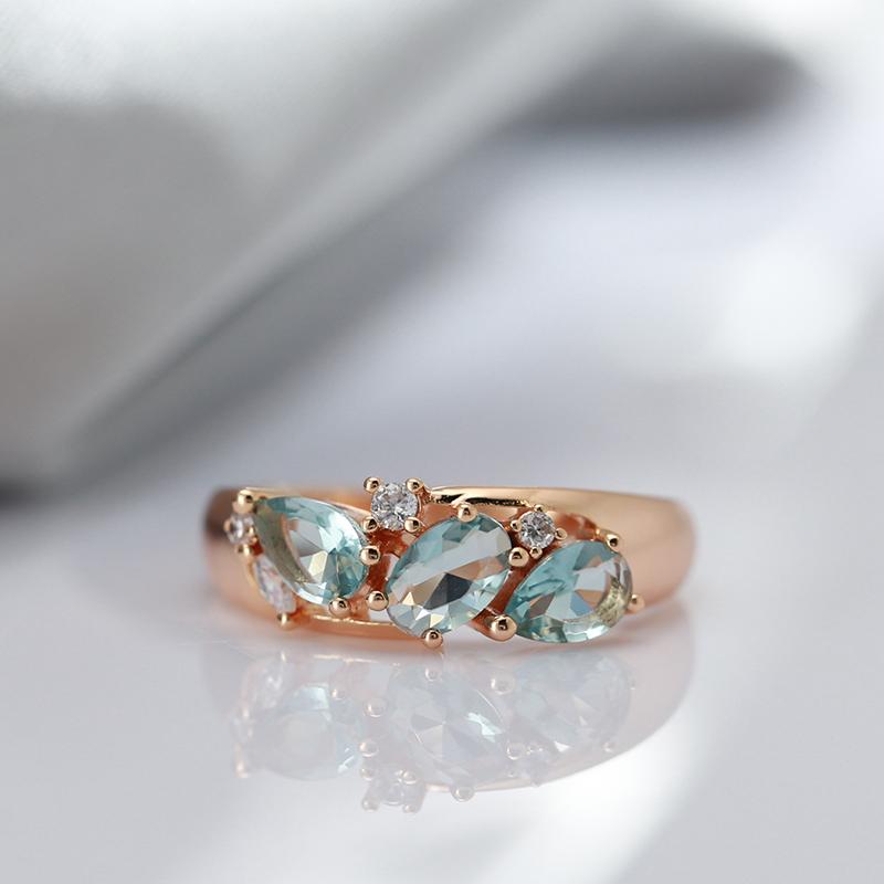 New Blue Natural Zircon Ring For Women Geometry  Rose Gold Rings Vintage Ethnic Bride Wedding Jewelry Party Accessories