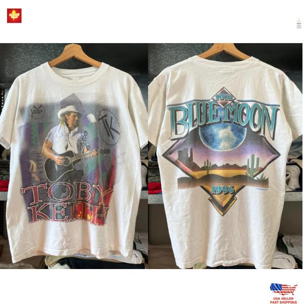 

New Apparel Toby Keith Blue Moon Tour White T-shirt Size Country Music Unisex T-Shirt Graphic Tee XXL