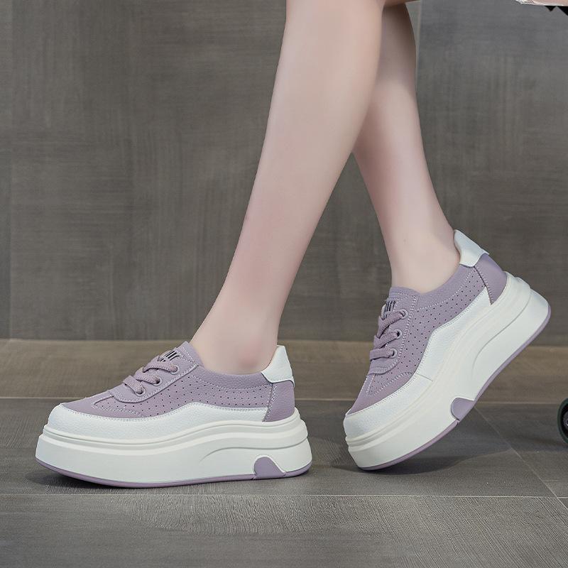 2025 New Popular Genuine Leather Women's Shoes Spring and Summer Versatile Thick Soled Small Board Shoes