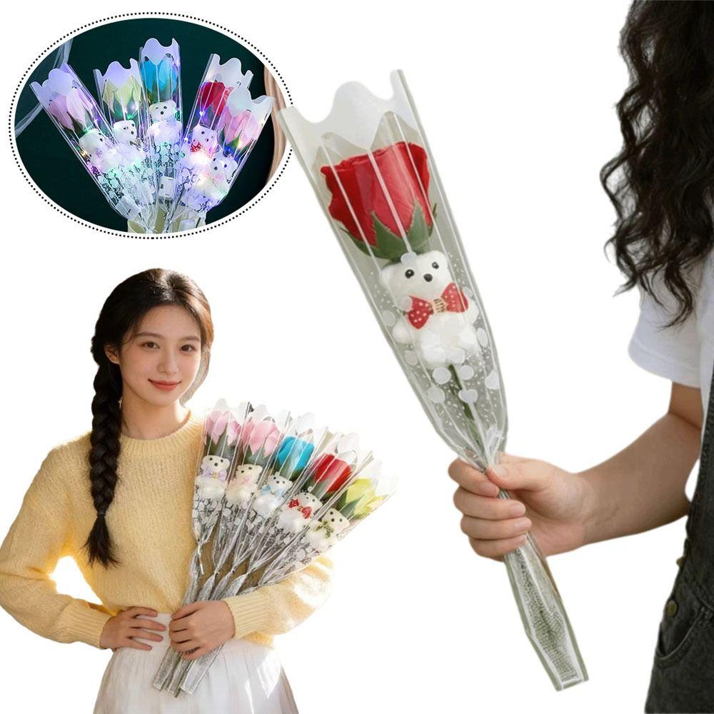Single Lovely Bear Graduation Bouquet Soap Flower DIY Artificial Rose Flowers Bear Bouquet Decoration Valentine's Day Gift
