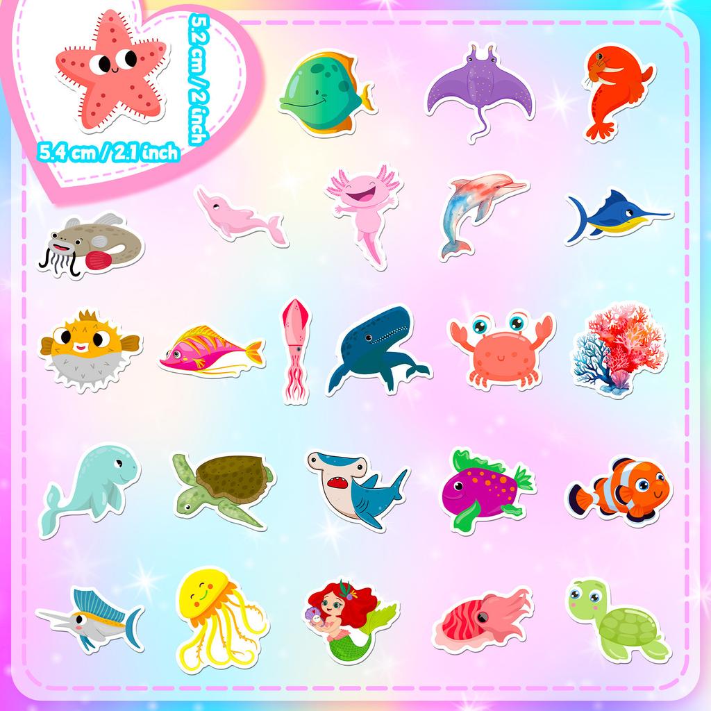 50 Marine Life Stickers Aquarium Cartoon Cute Children's Toys Marine Undersea Dolphin Shark Stickers