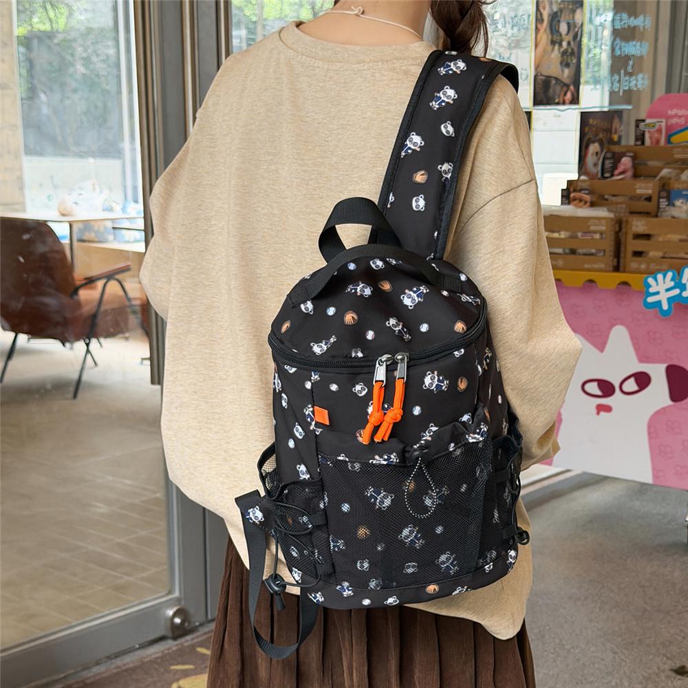 Cute Cartoon Print Nylon Backpack for Women Casual Daypack Travel School Bag with Multi Pockets