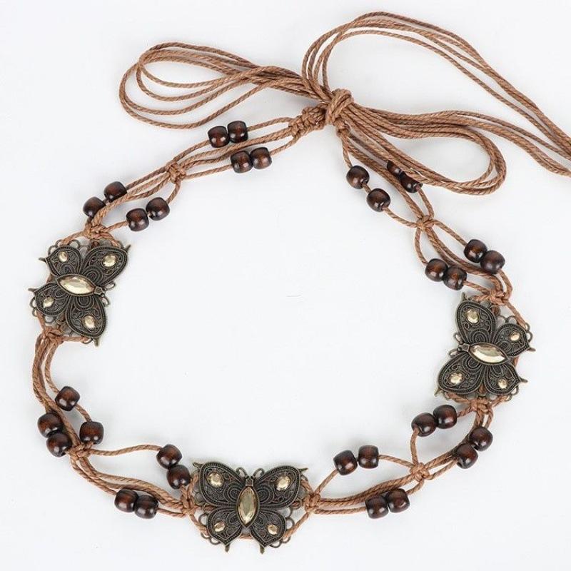 

Винтажный богемный декоративный пояс на талию для женщин со стильными юбками и платьями Apricot Tassel Belt