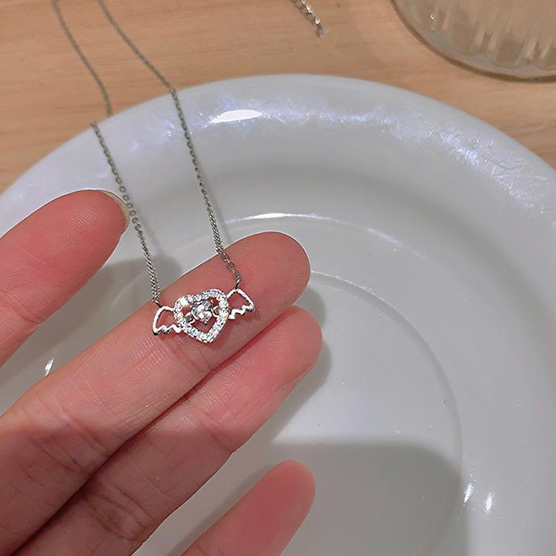 Asas de anjo coração pingente colar para mulheres cristal zircão encantos colares moda coreana clavícula corrente colar acessórios