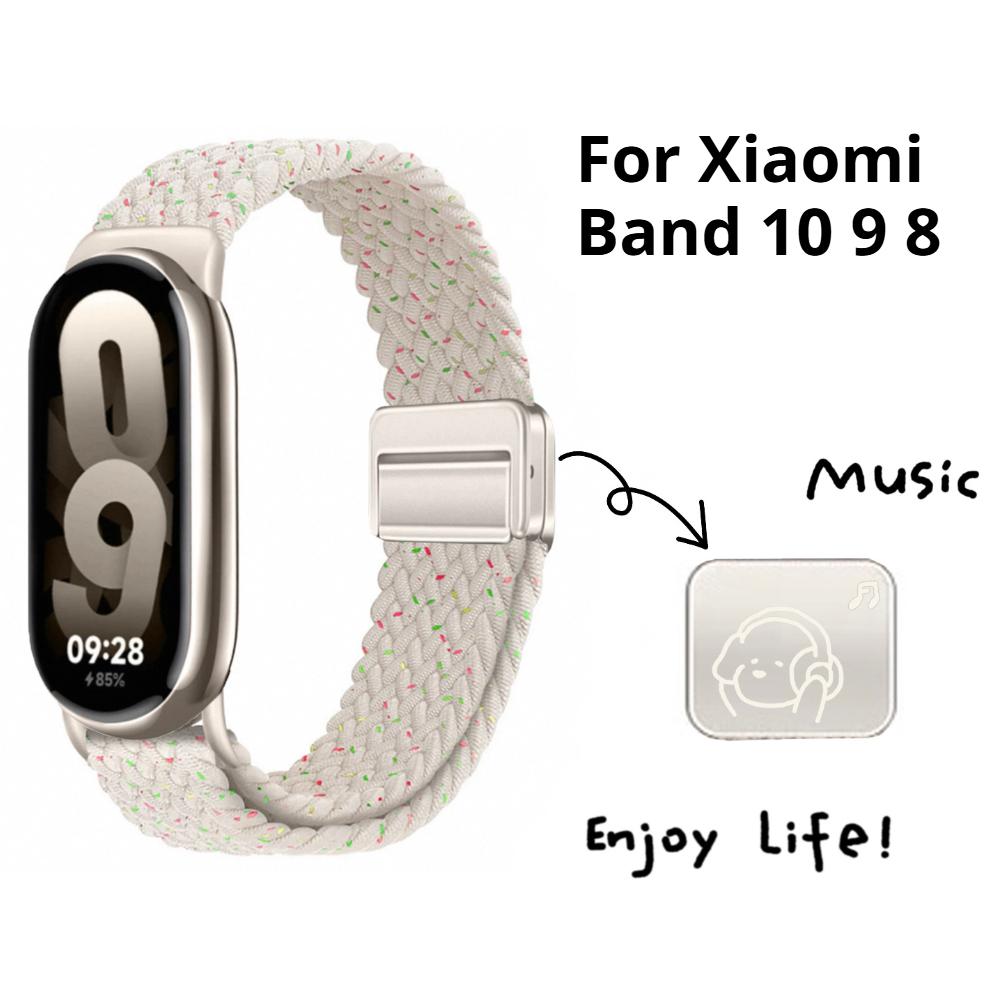 Loop Nylon Strap For Xiaomi Smart Band 10 9 Adjustable Magnetic Buckle Mi Band 9 Bracelet Weave Wristband for Mi Band 8 Accessories
