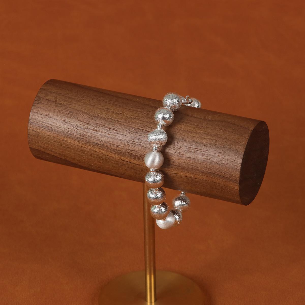 Medieval Vintage Senior Temperament Personality Versatile Silver Bead String Matte Brushed Necklace Bracelet