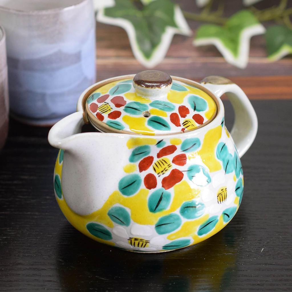 Waza No Kura: Stylish Kutani Ware Teapot with Floral Pattern and Tea Strainer. A Premium Ceramic Brand from Japan. A Great Birthday Gift.