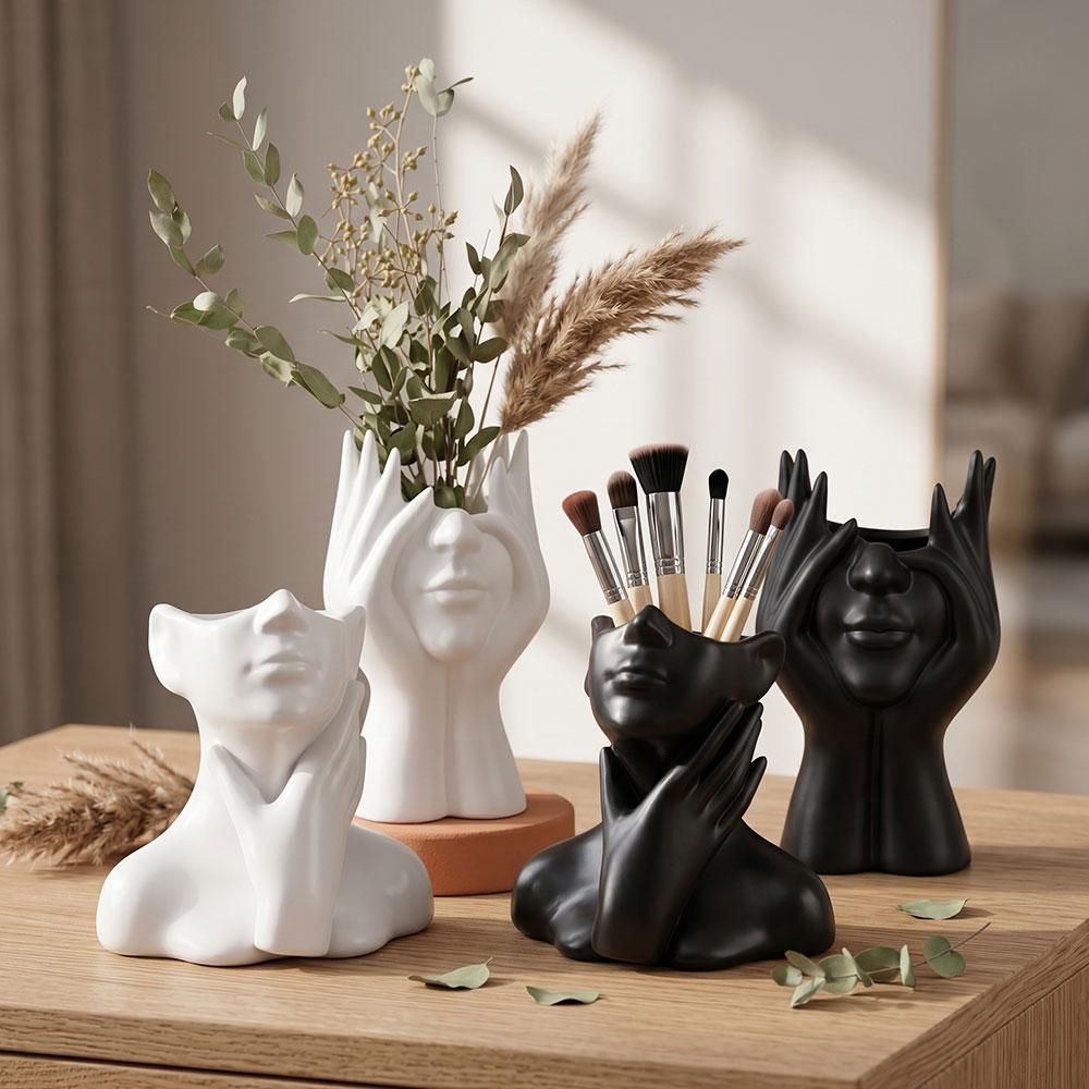 1PC Creative Human Body Art Makeup Brush Holder Modern Abstract Art Bust Flower Vase Pot For Home Vanity Desktop Decor Organizer