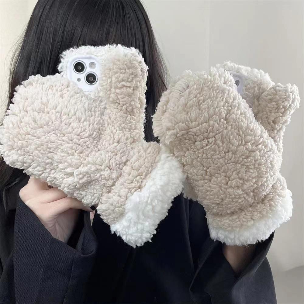 Autumn and Winter Plush Gloves for IPhone16promax for Apple 15 Mobile Phone Case 14plus Silicone 13 Men and Women Trendy