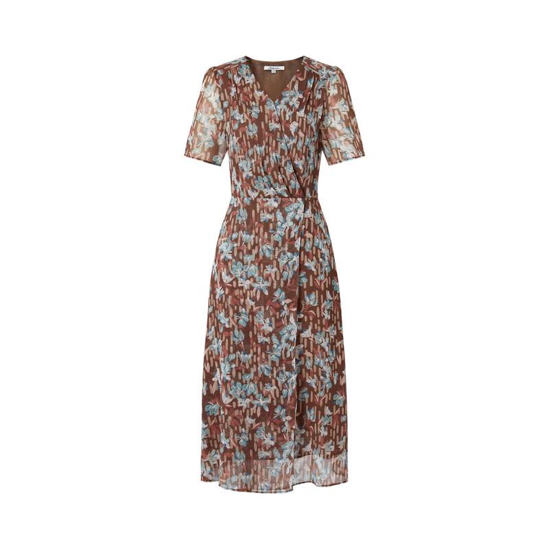 JUZI Annacot Floral Printed Wrap-Waist Chiffon Dress
