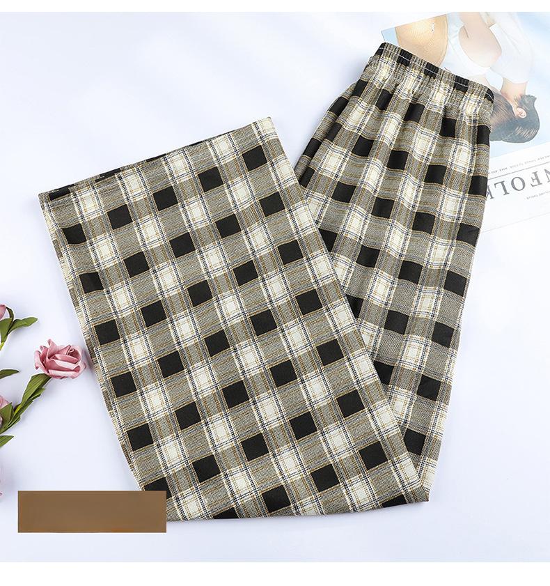 Kostkované kalhoty dámské léto tenké s vysokým pasem nařasené volné úzké rovné kalhoty široké kalhoty ležérní kalhoty