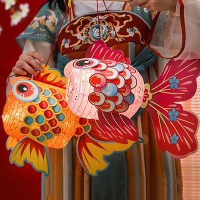 Fish Middle Autumn Festival Lantern Paper Luminous Mid Autumn Lotus Lantern PP Chinese Style Ancient Style Handheld Lantern Gift