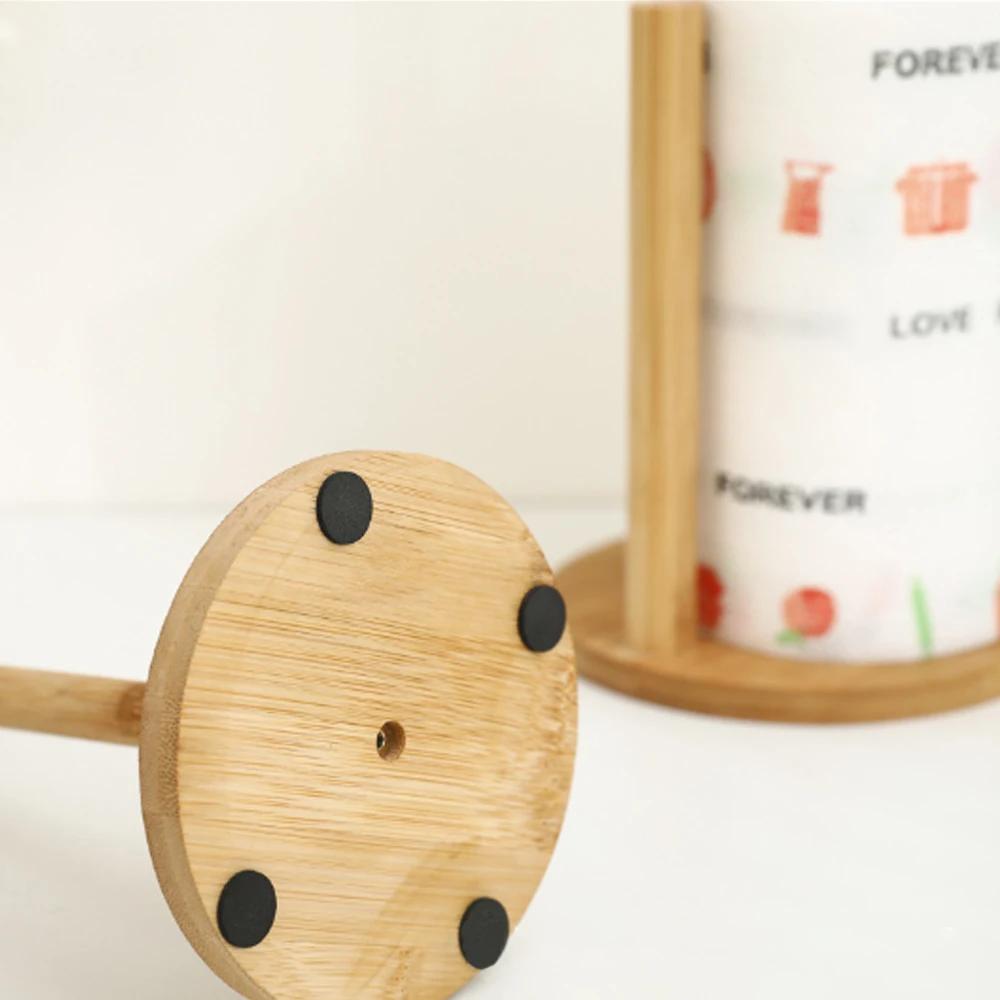 Bamboo Paper Towel Holder Kitchen Dining Room Vertical Wooden Paper Roll Organizer Cling Film Holder Lazy Rag Holder