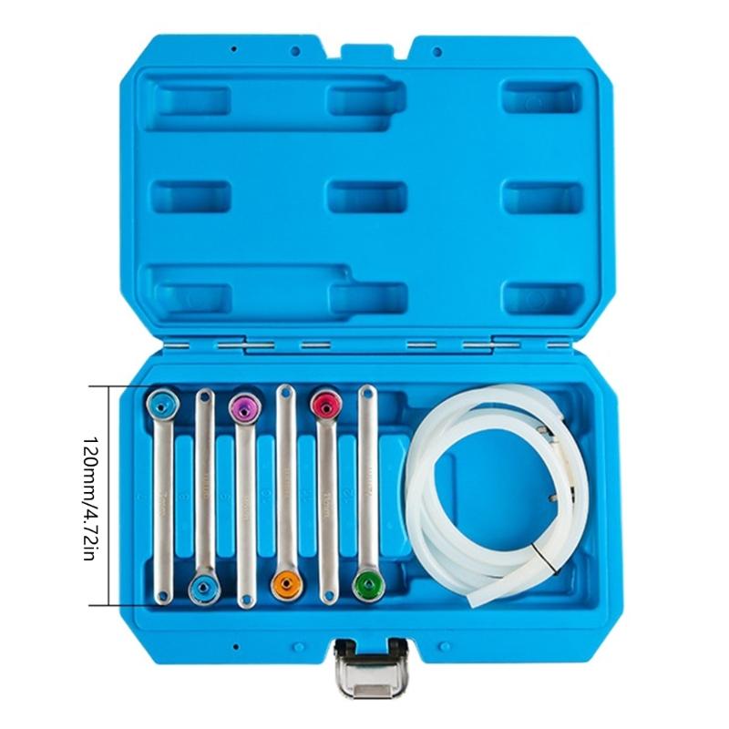 Professional Brake Bleeder Wrench Set 7 12mm 12 Point Spanner Kit With Check Valves Oil Hose For Car Motorcycle Maintenance