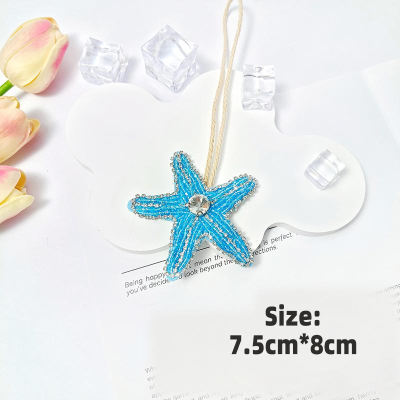 3D Ocean Theme Patches Handmade Rhinestone Beaded Patches with Hanging Rope Crystal Bag Lanyard Patch Beading Applique