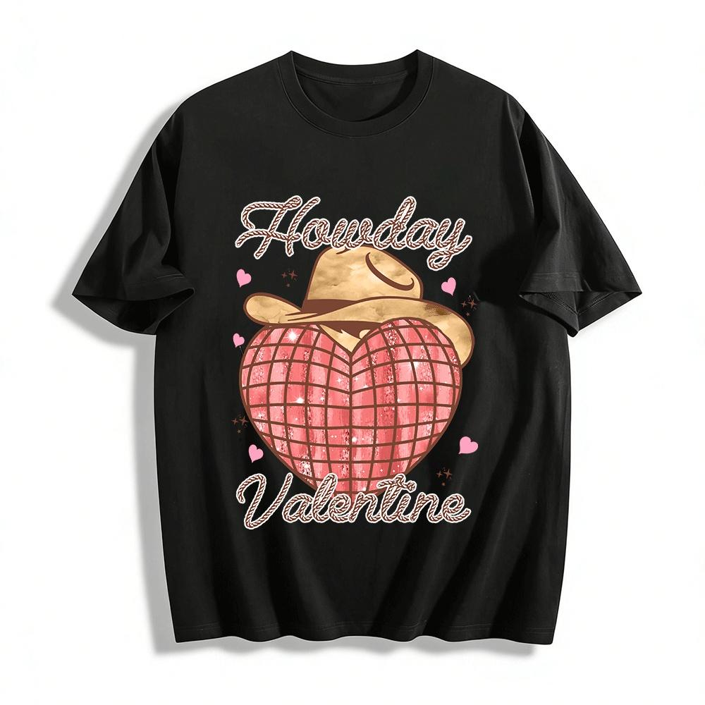 Howdy Valentine Cowboy Hat Disco Heart Graphic Casual Top Pure cotton T-shirt XXS