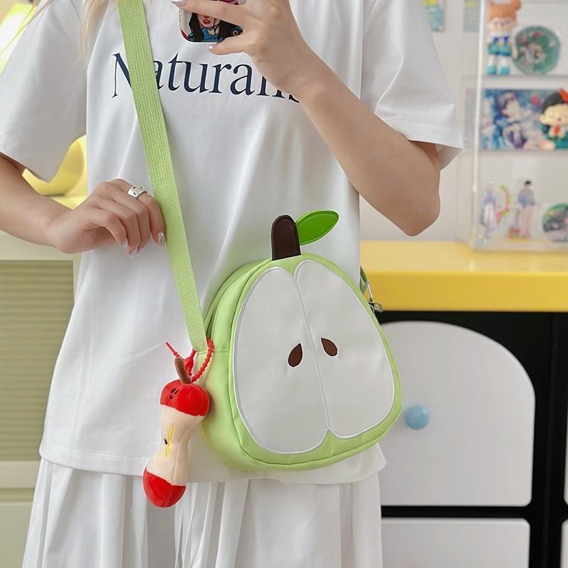 Borsa Piccola a Spalla in Nylon con Cartoni Animati di Frutta e Chiusura a Zip per Uso Quotidiano