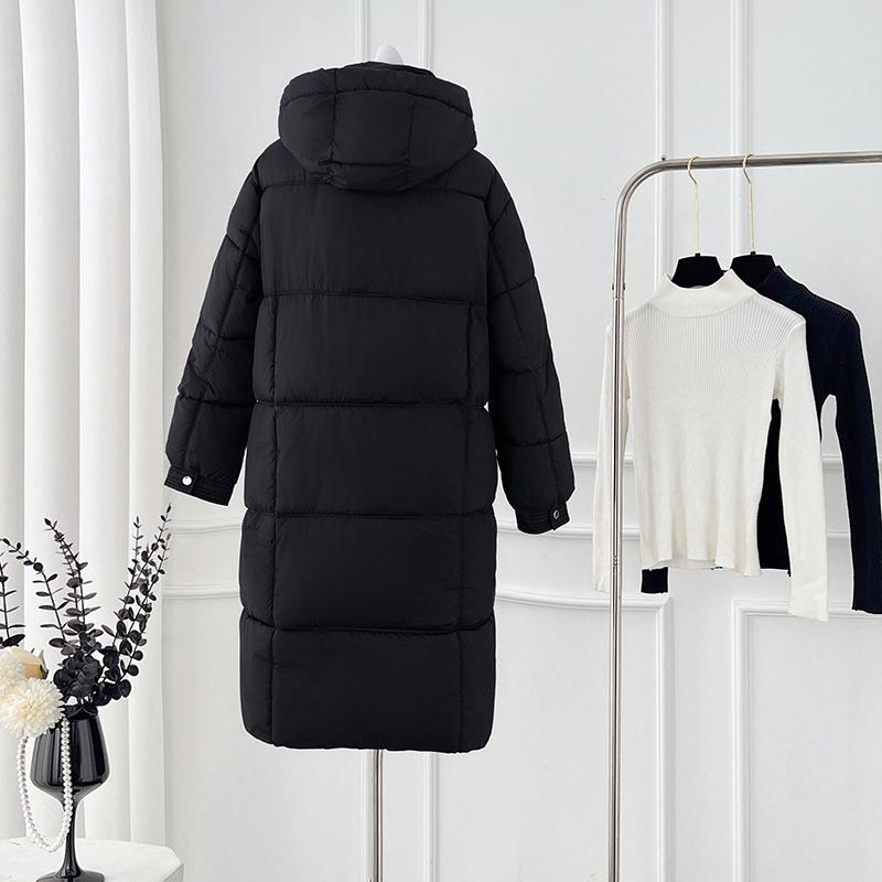 Autumn Winter Thick Warm Medium Long Coat Women Loose Solid Color Hooded Jacket Parkas Zipper Outwear S-XL