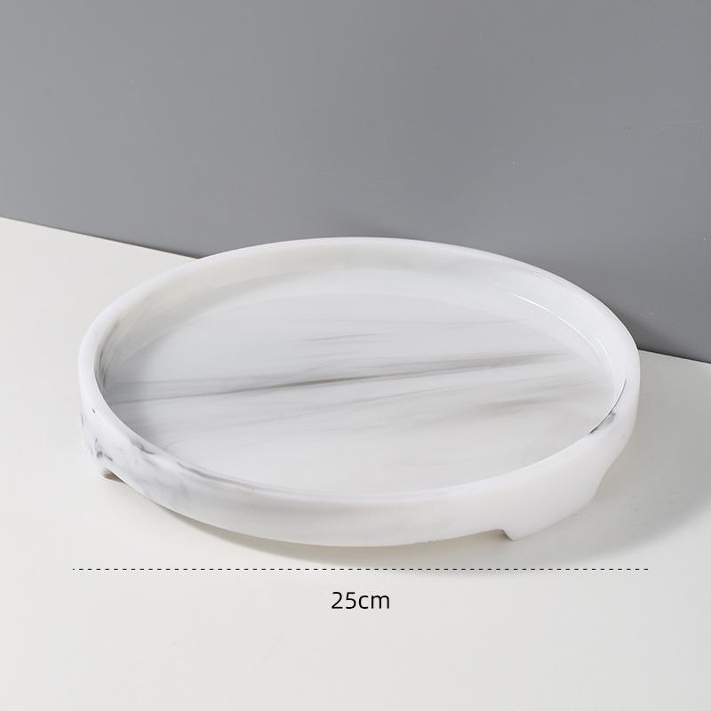 

Round Resin Tray Nordic Marble Pattern Bathroom Cosmetics Storage Box Creative Home Living Room Tea Trays Decorative Fruit Plate