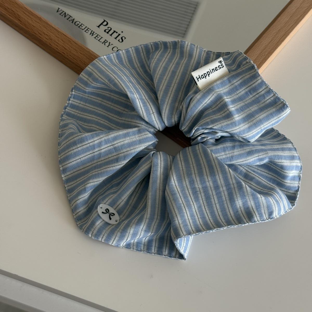 

Blue solid color silk headband with Korean fashion stripes for girls, elastic large headband for women, accessories