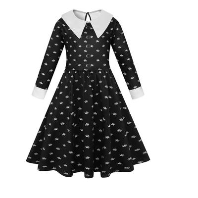Wednesday Kids Print Langarm-Showcase-Modekleid für jeden Tag
