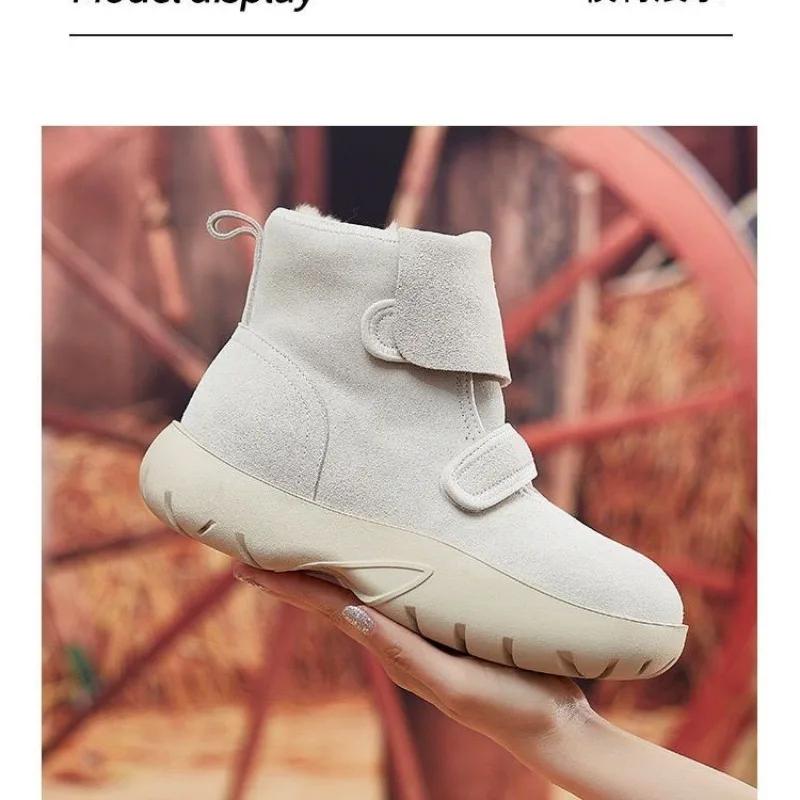 

Snow Boots 2025 Winter New Waterproof Booties Suede Platform Fleece Thickened Women s Cotton Shoes 35