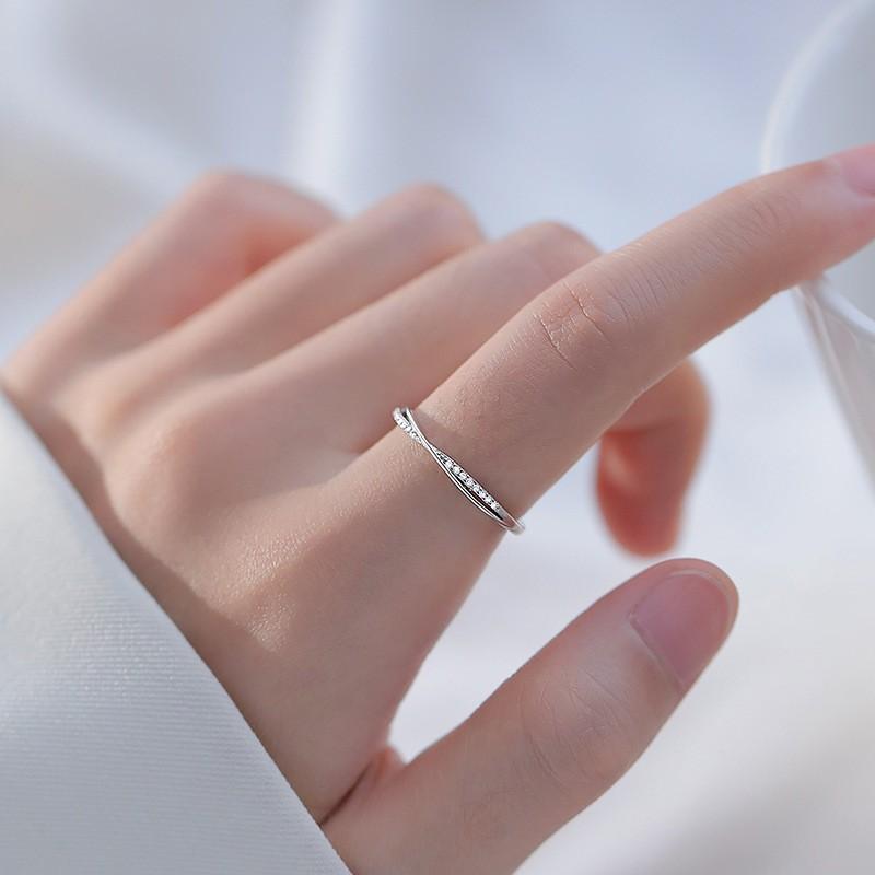 Simple Cross Diamond Band Ring, Fashion Line Thin Ring, Minimalist Index Finger Ring opening adjustable