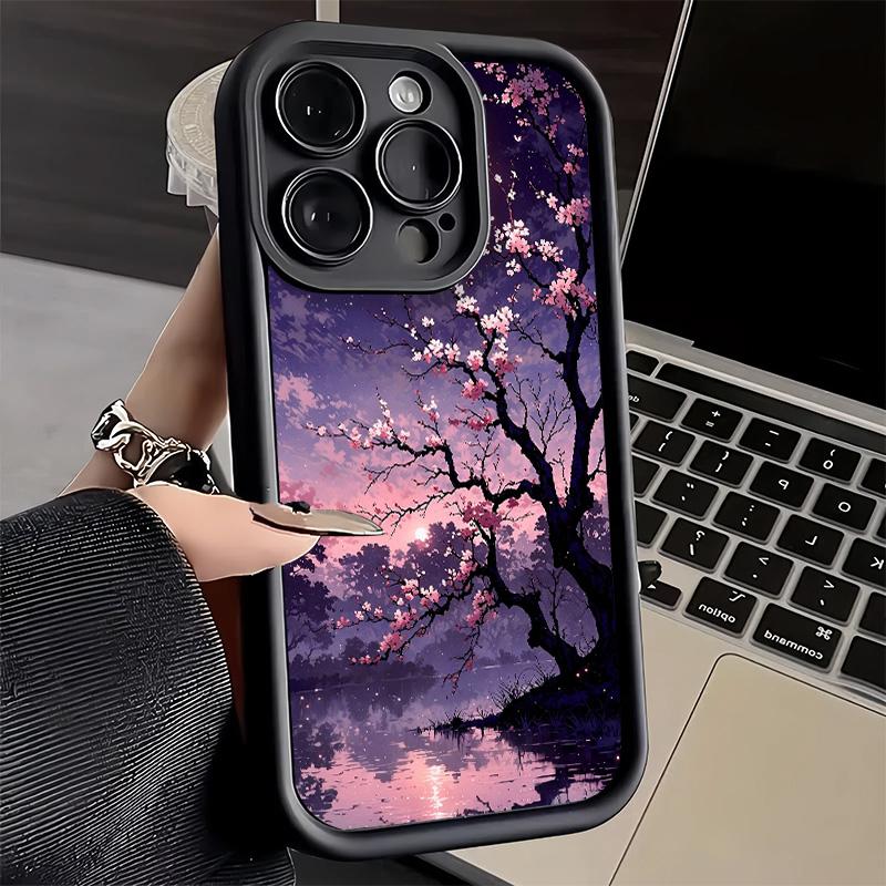 Handyhülle für iPhone 17 Air 16E 15 16 Pro Max Traumhafter Nacht-Kirschblütenbaum-Cover 14 Plus 13 12 Mini Weiche Schale Silikon Lustig