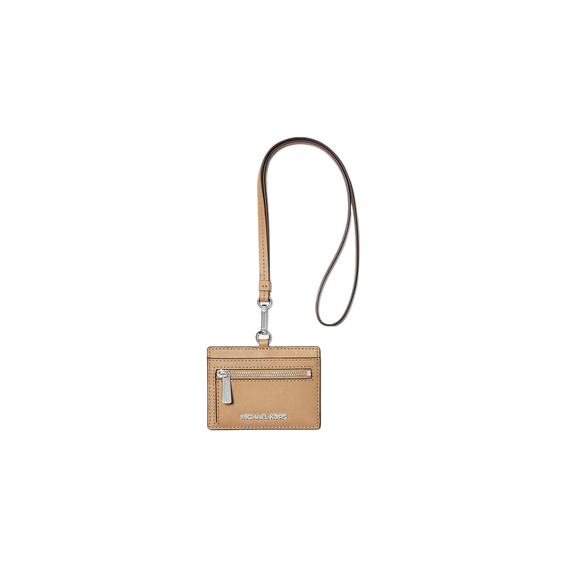 

Michael Kors MK Jet Set Travel Silver Logo Detachable Strap Saffiano Leather Card Holder Men Accessories Beige 35S3STVD3L-CAMEL Basic Set (Bag+Dust Bag)