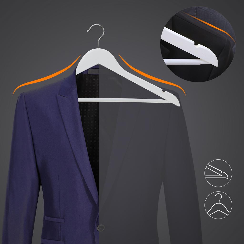 SONGMICS Wooden Hangers, 30 Pieces, Rack with Shoulder Grooves, Non-slip Trouser Bar and 360 Degrees Swivel Hook, for Complete Shirts Coats