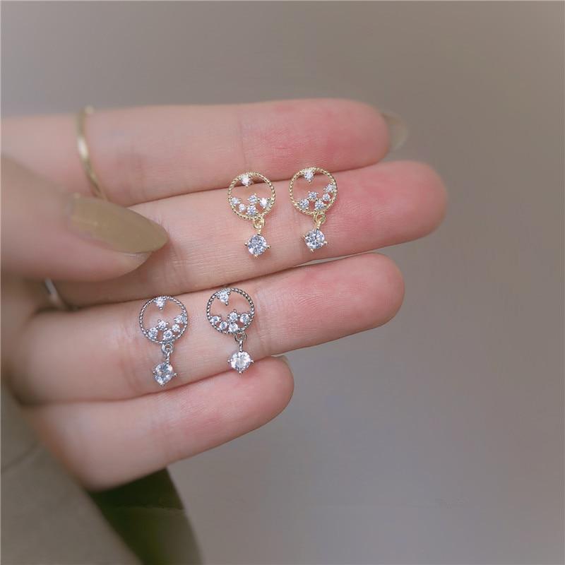 925 Sterling Silver Hollow Water Droplets Crystal Tassel Plating 14k Gold Stud Earrings Women Fashion Charm Anniversary Jewelry